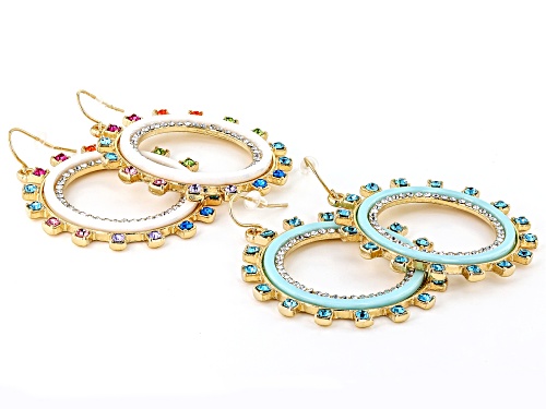 Off Park ® Collection, Multi-Color Crystal W/ Blue and White Enamel Circle Set of 2 Earrings