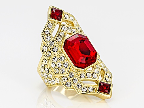 Off Park ® Collection White And Red Crystal Gold Tone Deco Ring - Size 6