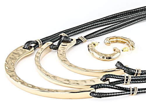Off Park ® Collection, Black Cord Gold Tone Bar Necklace and Earring Set