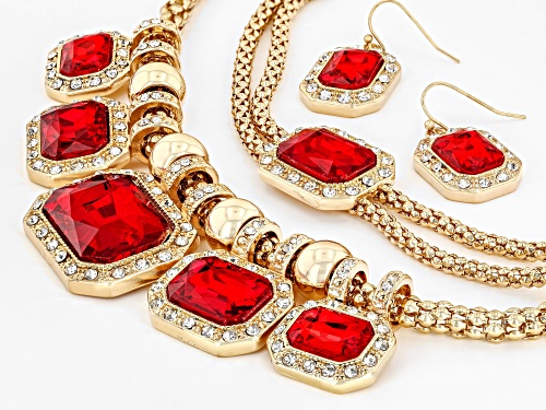 Off Park® Collection, Red & White Crystal Gold Tone Necklace, Bracelet & Earring Set