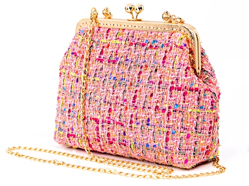 Off Park® Collection, Gold Tone Pink Fabric Patterned Clutch