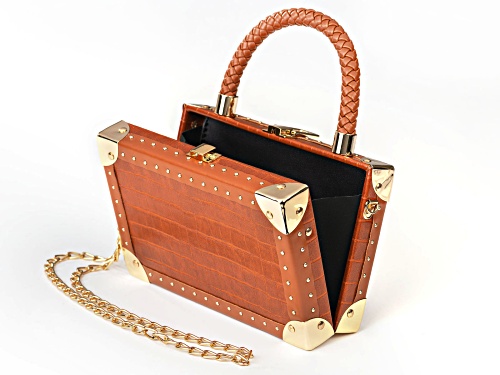 Off Park® Collection, Gold Tone Imitation Brown Leather Clutch