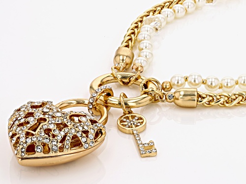 Off Park® Collection, Crystal & Pearl Simulant Gold Tone Interchangeable Chain Lock & Key Necklace