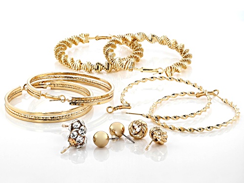 Off Park ® Collection White Crystal Gold Tone Hoop And Stud Earrings Set Of 6