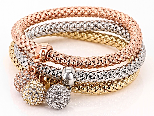 Off Park® Collection, White Crystal Tri-Color Tone Set of 3 Stretch Charm Bracelet