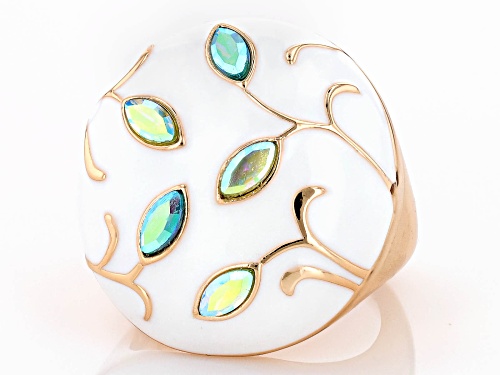 Off Park® Collection, White Enamel & Glass Crystal Gold Tone Ring - Size 9