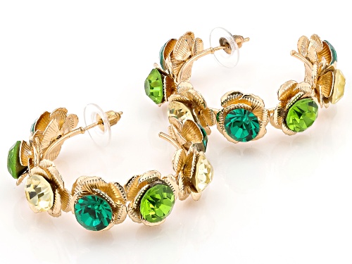 Off Park® Collection, Multi-Color Crystal Gold Tone Floral Set of 3 Hoop Earrings