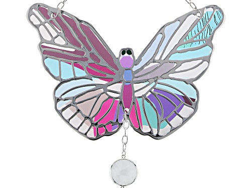 Off Park® Collection, White Crystal Silver Tone Multi-Color Glass Butterfly Sun Catcher