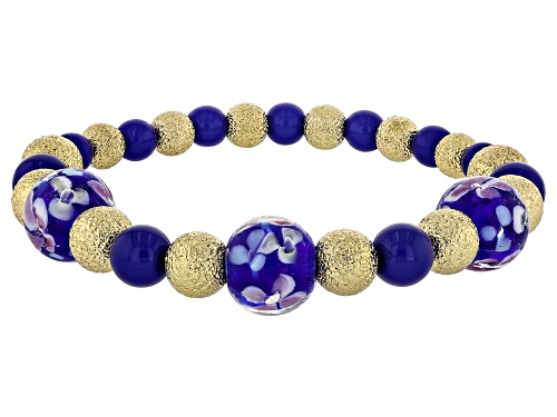 Off Park® Collection, Multi-Color Murano Inspired Glass Gold Tone Set of 5 Stretch Bracelets