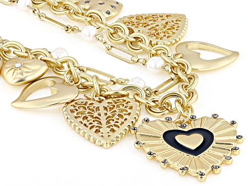 Off Park® Collection, 4-6mm Pearl Simulant With Crystal Gold Tone Heart Charm Necklace