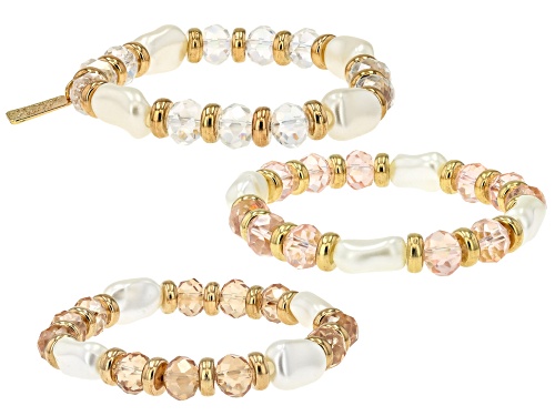 Off Park® Collection 14mm Multi-Color Glass Bead,  5mm Pearl Simulant Gold Tone Set of 3 Bracelets