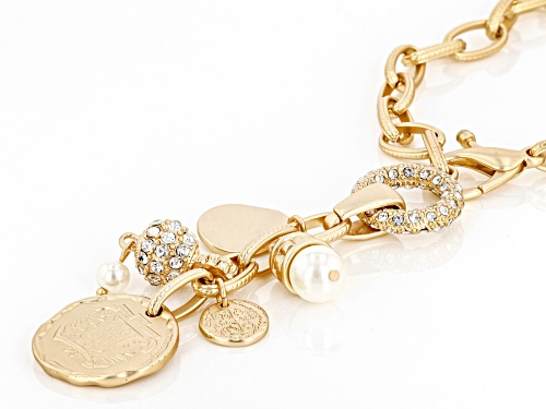 Off Park® Collection Gold Tone Dangle Charm Necklace with Pearl Simulant and White Crystals - Size 18