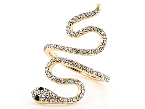 Off Park® Collection, White & Emerald Color Crystal Gold Tone Snake Ring - Size 6