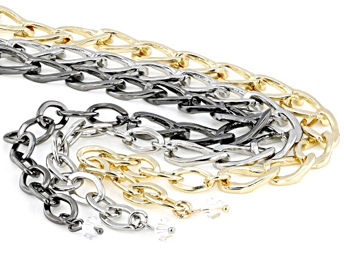 Off Park® Collection, Crystal, Gold, Silver, & Hematine Tone Cuban Link Necklace Set of 3 - Size 18