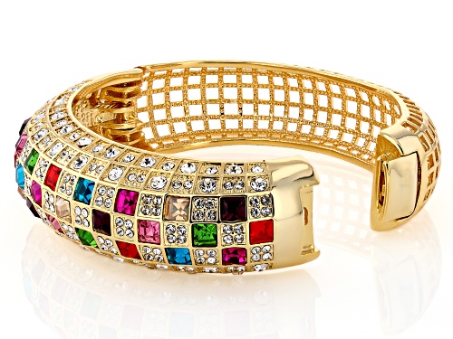 Off Park ® Collection, Multi Color Crystal Gold Tone Bangle Bracelet - Size 7