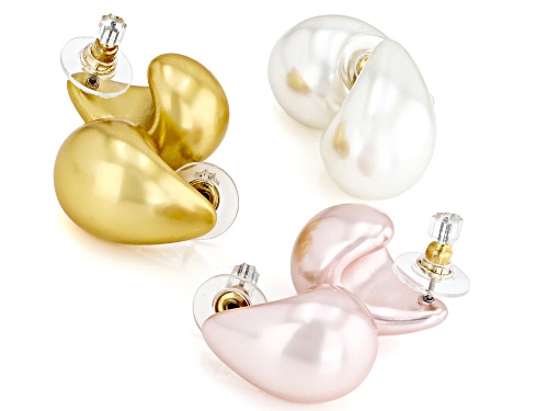 Off Park® Collection, Multi-Color Pearl Simulant  Gold Tone Sculpted Teardrop Earring Set of 3