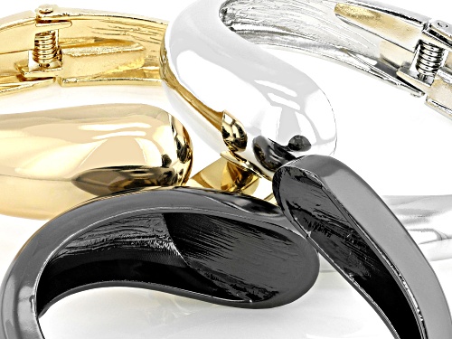 Off Park® Collection, Gold, Silver, & Hematine Tone Teardrop Cuff Bracelet Set of 3