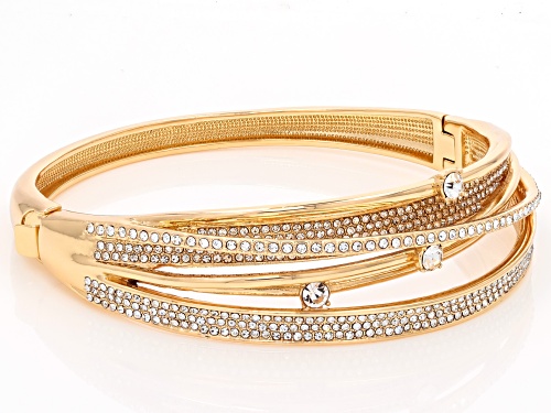 Off Park® Collection, White Crystal Gold Tone Crossover Bangle Bracelet