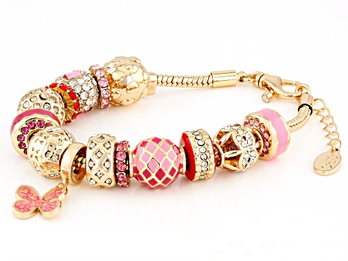 Off Park® Collection, Multi-Color Crystal & Enamel Gold Tone Slide Charm Bracelet - Size 7.5
