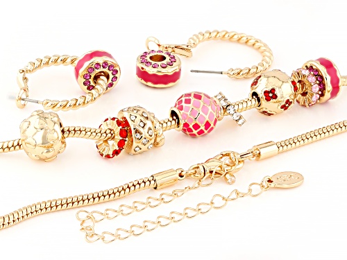 Off Park® Collection, Multi-Color Crystal & Enamel Gold Tone Slide Charm Necklace and Earring Set