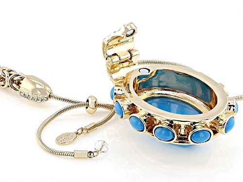 Off Park® Collection, 40x30mm Turquoise Simulant  & Crystal Gold Tone Enhancer W/ Byzantine Chain