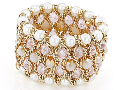 Off Park® Collection, Pearl Simulant & Pink Crystal Gold Tone Statement Stretch Bracelet