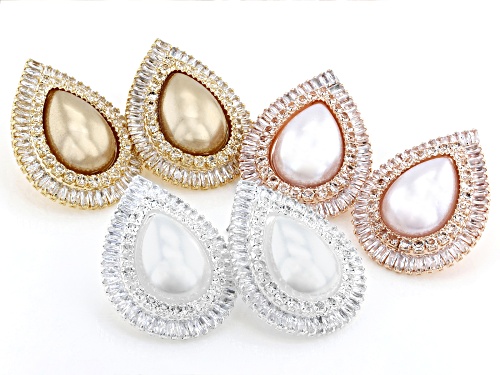 Off Park® Collection, Multi-Color Pearl Simulant Tri-Tone Set of 3 Earrings
