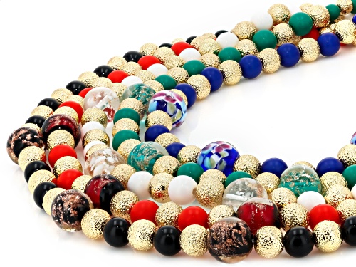 Off Park® Collection, Multi-Color Murano Inspired Glass Gold Tone Set of 5 Necklaces - Size 18