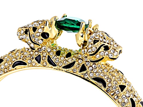 Off Park® Collection, White & Green Crystal Black Enamel Gold Tone Jaguar Bracelet
