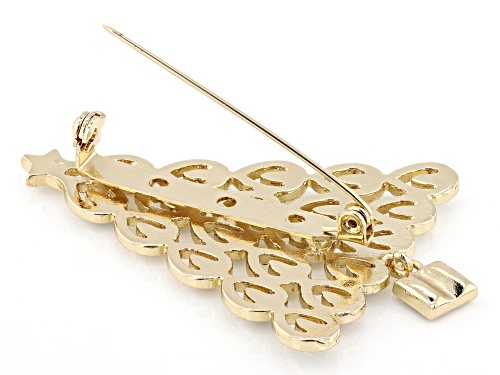 Off Park® Collection Multi-Color Crystal Gold Tone Christmas Tree Brooch