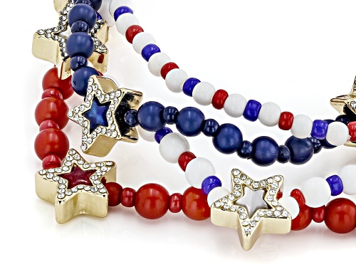 Off Park® Collection, Multi-Color Enamel & Crystal Gold Tone Patriotic Set of 4 Stretch Bracelets