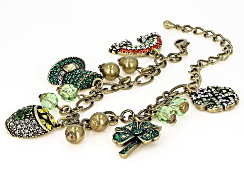 Off Park ® Collection Multicolor Crystal Antiqued Gold Tone Saint Patrick's Day Charm Bracelet
