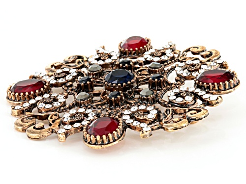 Off Park ® Collection Multicolor Crystal Antiqued Rose Tone Brooch