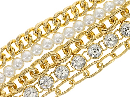 Off Park ® Collection White Crystal Pearl Simulant Gold Tone Multi Row Bracelet