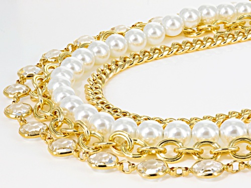 Off Park ® Collection White Crystal Pearl Simulant Gold Tone Multi Row Necklace