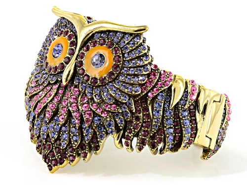 Off Park ® Collection Multicolor Crystal Orange Enamel Antiqued Gold Tone Owl Cuff Bracelet