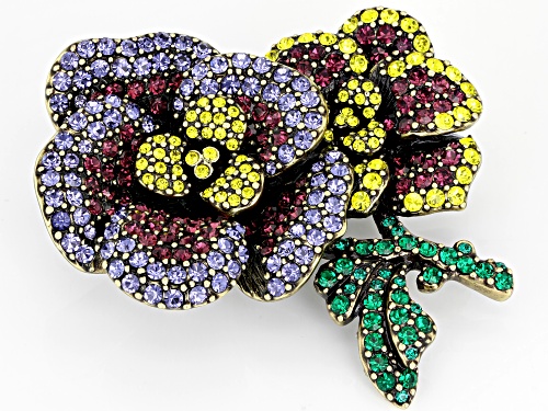Off Park ® Collection Multicolor Crystal Antiqued Gold Tone Pansy Brooch