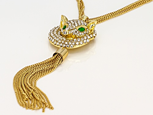 Off Park ® Collection white crystal green enamel gold tone fox necklace<br>