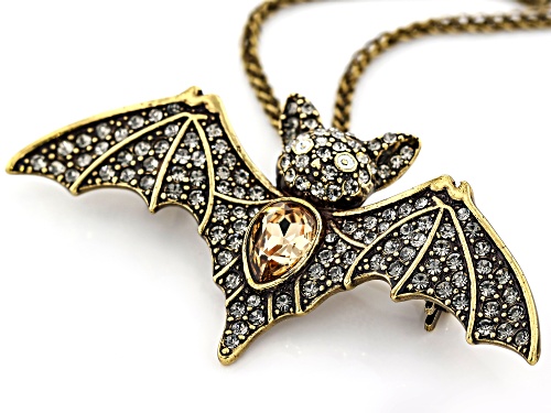 Off Park ® Collection Multi color crystal antiqued gold tone bat necklace