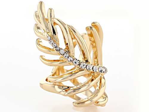 Off Park ® Collection white crystal gold tone feather statement ring - Size 7