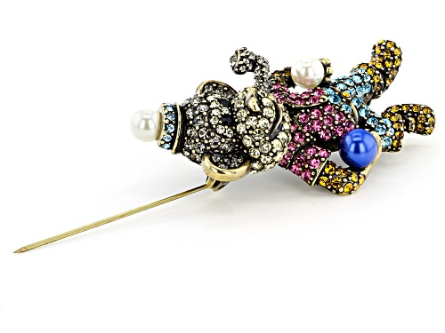 Off Park ® Collection Multicolor Crystal Antiqued Gold Tone Circus Monkey Brooch