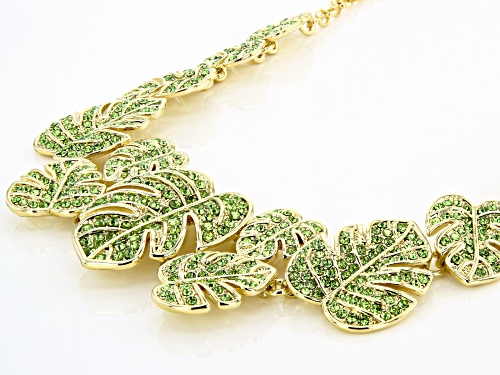Off Park ® Collection  Green Crystal Gold Tone Leaf Statement Necklace