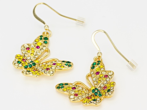 Off Park® Collection Round Multicolor Crystal Gold Tone Butterfly Dangle Earrings