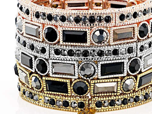Off Park ® Collection Black And Silver Crystal Three-Tone Stretch Bracelet Set Of 6