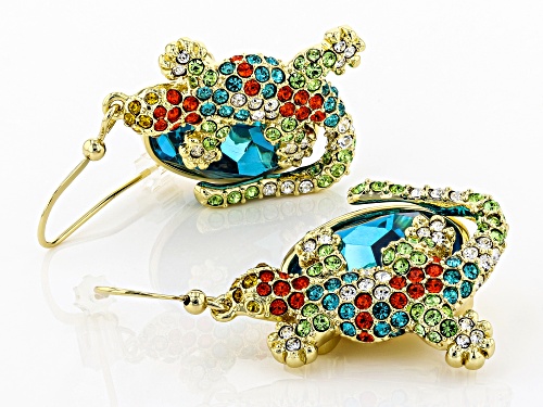 Off Park ® Collection, Round Multicolor Crystal Shiny Gold Tone Lizard Earrings