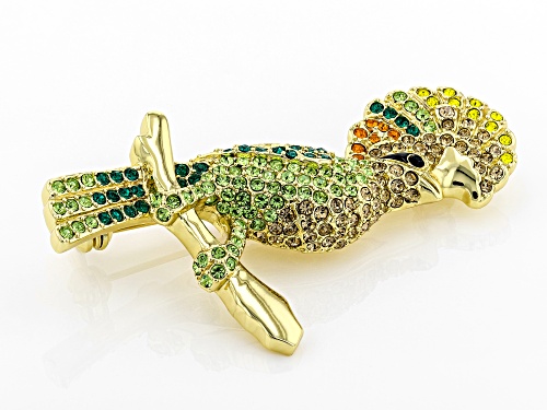 Off Park ® Collection,Round Multicolor Crystal, Shiny Gold Tone Cockatoo Brooch