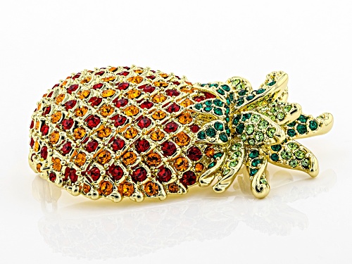 Off Park ® Collection, Round Multicolor Crystal Shiny Gold Tone Pineapple Brooch