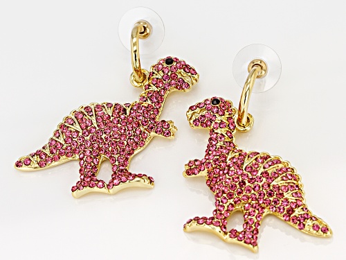 Off Park ® Collection, Pink Crystal Gold Tone Dinosaur Dangle Earrings