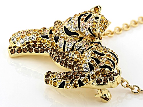 Off Park ® Collection, Multi-color Crystal, Black Enamel Gold Tone Tiger Pin/Pendant With Chain