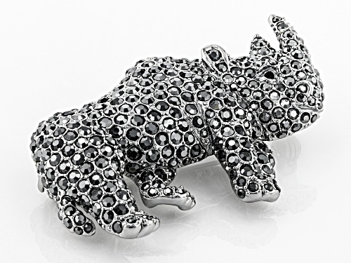 Off Park ® Collection, Round Black Crystal Silver Tone Rhino Brooch